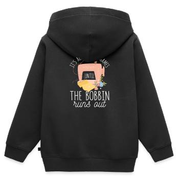 Es ist alles Spaß und Spiele, bis die Spule läuft - Kinder Premium Organic Zip Hoodie - Schwarz - Hinten - AI Model Kid Male (0cm)