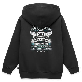 Als gott mich vor 30 jahren schuf - Kinder Premium Organic Zip Hoodie - Schwarz - Hinten - AI Model Kid Male (0cm)