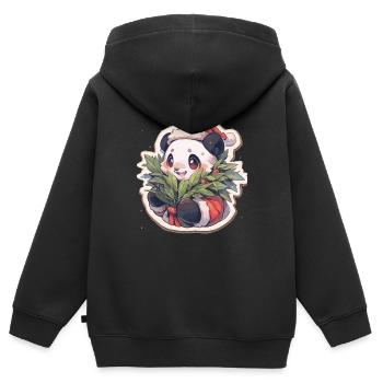 Panda Noël Panda Pandas Panda Noël - Sweat Premium à capuche zippé enfant bio - noir - Dos - AI Model Kid Male (0cm)