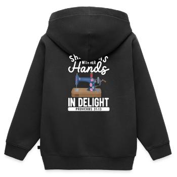 Sie arbeitet mit ihren Händen in Freude Sprüche - Kinder Premium Organic Zip Hoodie - Schwarz - Hinten - AI Model Kid Male (0cm)