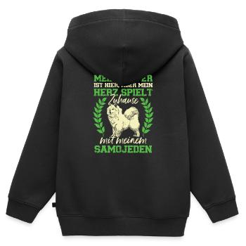 Samojede spielt Zuhause Samojedenspitz - Kinder Premium Organic Zip Hoodie - Schwarz - Hinten - AI Model Kid Male (0cm)