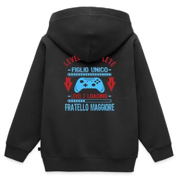 Fratello Maggiore Chargement Figlio Unico Complete - Sweat Premium à capuche zippé enfant bio - noir - Dos - AI Model Kid Male (0cm)