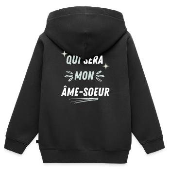 Qui sera mon ame-soeur ? - Sweat Premium à capuche zippé enfant bio - noir - Dos - AI Model Kid Male (0cm)