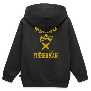 Lustiges Angeln Fischer Nacho Durchschnitt - Kinder Premium Organic Zip Hoodie - Schwarz - Hinten - AI Model Kid Male (0cm)