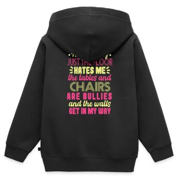 Frauen Tollpatschiger Humor Witz - Kinder Premium Organic Zip Hoodie - Schwarz - Hinten - AI Model Kid Male (0cm)