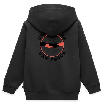 UAW-Gewerkschaftsstreiks und UAW-Protest - UAW Strong - Kinder Premium Organic Zip Hoodie - Schwarz - Hinten - AI Model Kid Male (0cm)