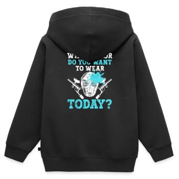 Welche Farbe willst du heute tragen Paintball Team - Kinder Premium Organic Zip Hoodie - Schwarz - Hinten - AI Model Kid Male (0cm)