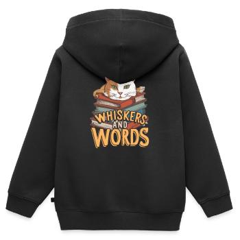 Whiskers and Words': Where curiosity about cosiness - Kids Premium Organic Zip-up Hoodie - black - Back - AI Model Kid Male (0cm)