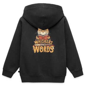 Whiskers and Words': Where curiosity about cosiness - Kids Premium Organic Zip-up Hoodie - black - Back - AI Model Kid Male (0cm)