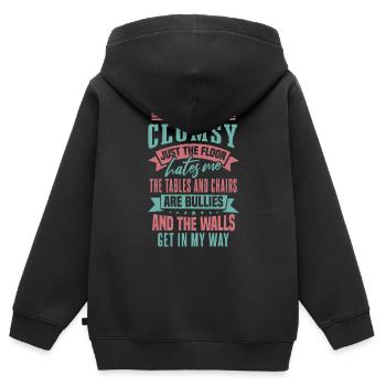 Ich bin nicht tollpatschig - Kinder Premium Organic Zip Hoodie - Schwarz - Hinten - AI Model Kid Male (0cm)
