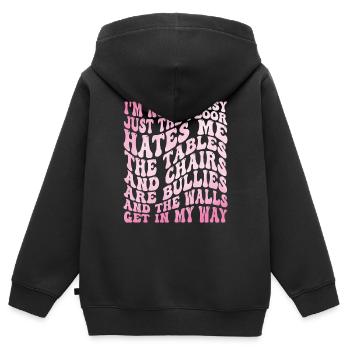 Frauen Tollpatschiges Zitat - Kinder Premium Organic Zip Hoodie - Schwarz - Hinten - AI Model Kid Male (0cm)
