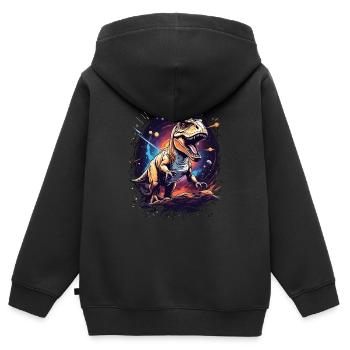 T-Rex sur une falaise rocheuse dans l’espace - Sweat Premium à capuche zippé enfant bio - noir - Dos - AI Model Kid Male (0cm)