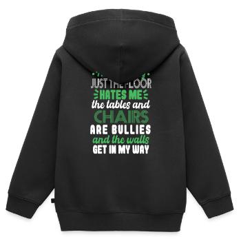 Lustig Humorvoll Tollpatschiger Spruch - Kinder Premium Organic Zip Hoodie - Schwarz - Hinten - AI Model Kid Male (0cm)