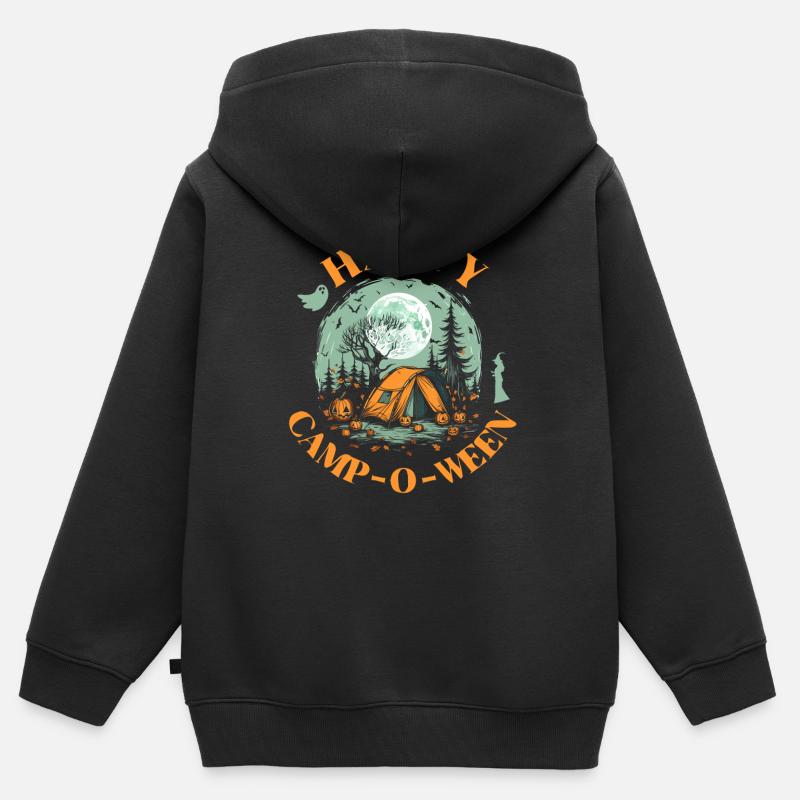 Halloween Camping Sorcière Costume Balai Citrouille - Sweat Premium à capuche zippé enfant bio - noir