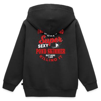 Drôle de cadeau d’écrémage d’étang - Sweat Premium à capuche zippé enfant bio - noir - Dos - AI Model Kid Male (0cm)