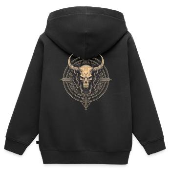 Mystischer Schädel des Horrors, Teufel - Kinder Premium Organic Zip Hoodie - Schwarz - Hinten - AI Model Kid Male (0cm)