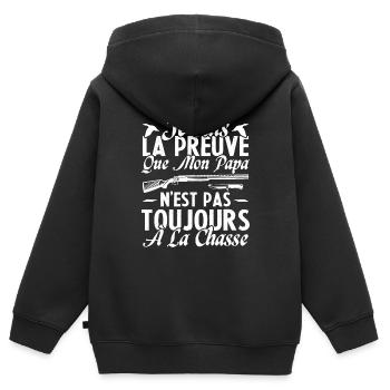 La preuve que mon papa pas toujours chasse - Sweat Premium à capuche zippé enfant bio - noir - Dos - AI Model Kid Male (0cm)