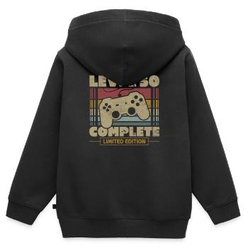 Level 50 abgeschlossen - Kinder Premium Organic Zip Hoodie - Schwarz - Hinten - AI Model Kid Male (0cm)