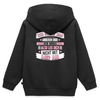 Ich Stehe Am Anderen Ende Der Nadel Also Leg Dich - Kinder Premium Organic Zip Hoodie - Schwarz - Hinten - AI Model Kid Male (0cm)