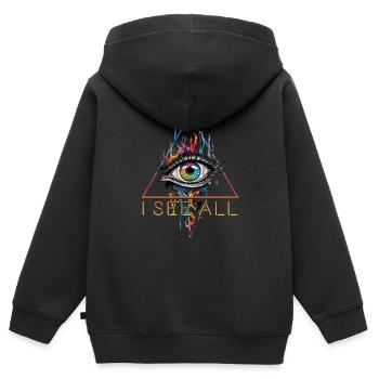 Je vois tout - L’œil qui voit tout - Sweat Premium à capuche zippé enfant bio - noir - Dos - AI Model Kid Male (0cm)
