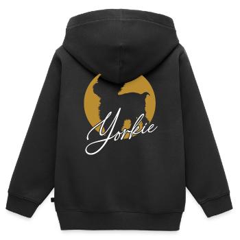 Liebenswerter Yorkie im Farbkreis mit Schriftzug - Kinder Premium Organic Zip Hoodie - Schwarz - Hinten - AI Model Kid Male (0cm)