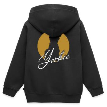 Liebenswerter Yorkie im Farbkreis mit Schriftzug - Kinder Premium Organic Zip Hoodie - Schwarz - Hinten - AI Model Kid Male (0cm)