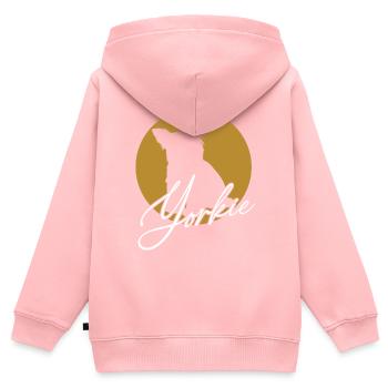 Adorable Yorkie sur une roue chromatique avec lettrage - Sweat Premium à capuche zippé enfant bio - rose - Dos - AI Model Kid Female (0cm)