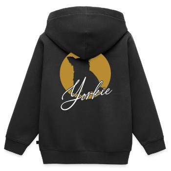 Liebenswerter Yorkie im Farbkreis mit Schriftzug - Kinder Premium Organic Zip Hoodie - Schwarz - Hinten - AI Model Kid Male (0cm)