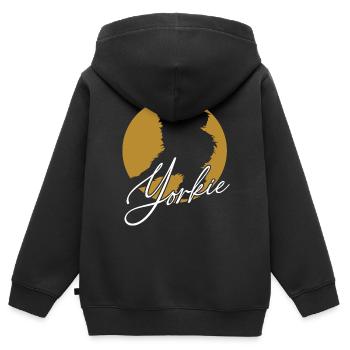 Liebenswerter Yorkie im Farbkreis mit Schriftzug - Kinder Premium Organic Zip Hoodie - Schwarz - Hinten - AI Model Kid Male (0cm)