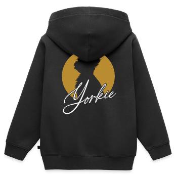 Liebenswerter Yorkie im Farbkreis mit Schriftzug - Kinder Premium Organic Zip Hoodie - Schwarz - Hinten - AI Model Kid Male (0cm)