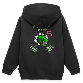 Achtung ich bin 5 T-Rex Dinosaurier 5. Geburtstag - Kinder Premium Organic Zip Hoodie - Schwarz - Hinten - AI Model Kid Male (0cm)