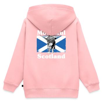 Moo-tiful - Scotland - Kids Premium Organic Zip-up Hoodie - rose - Back - AI Model Kid Female (0cm)