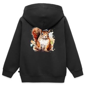 Aquarelle écureuil cheminot travailleur - Sweat Premium à capuche zippé enfant bio - noir - Dos - AI Model Kid Male (0cm)