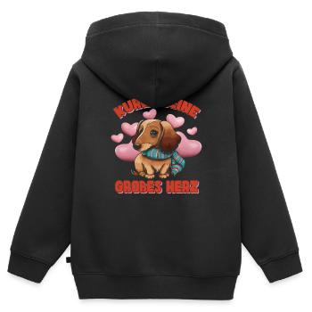 Kurze Beine Großes Herz Dachshund Rauhaardackel - Kinder Premium Organic Zip Hoodie - Schwarz - Hinten - AI Model Kid Male (0cm)