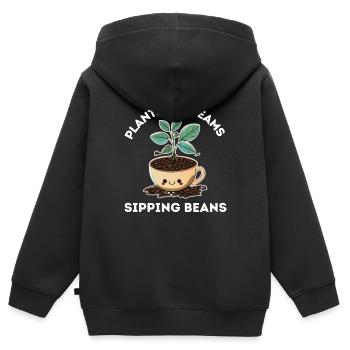 Pflanzträume, schlüpfende Bohnen - Kinder Premium Organic Zip Hoodie - Schwarz - Hinten - AI Model Kid Male (0cm)