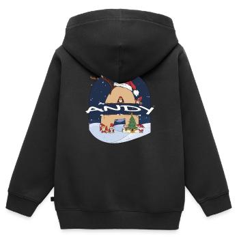 Génial Andy Name w Santa Hat dans le thème de Noël - Sweat Premium à capuche zippé enfant bio - noir - Dos - AI Model Kid Male (0cm)