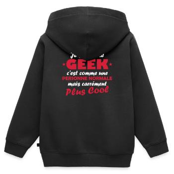 Une geek et une personne normale - Sweat Premium à capuche zippé enfant bio - noir - Dos - AI Model Kid Male (0cm)