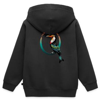 Joyau tropical: Toucan Delight - Sweat Premium à capuche zippé enfant bio - noir - Dos - AI Model Kid Male (0cm)