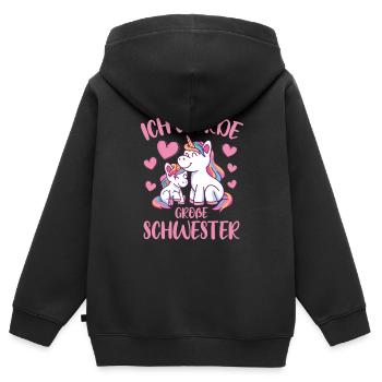 Ich Werde Große Schwester Einhorn Geschwister Idee - Kinder Premium Organic Zip Hoodie - Schwarz - Hinten - AI Model Kid Male (0cm)