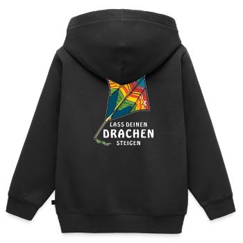 LASS DEINEN DRACHEN STEIGEN - Kinder Premium Organic Zip Hoodie - Schwarz - Hinten - AI Model Kid Male (0cm)