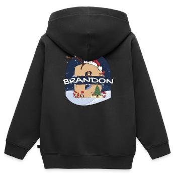 Toller Brandon-Name mit Weihnachtsmütze im Weihnachtsthema - Kinder Premium Organic Zip Hoodie - Schwarz - Hinten - AI Model Kid Male (0cm)