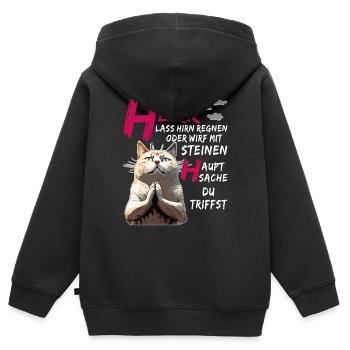 KATZE BETET HERR LASS HIRN REGNEN - Kinder Premium Organic Zip Hoodie - Schwarz - Hinten - AI Model Kid Male (0cm)