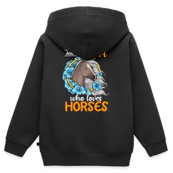 Propriétaire de cheval Cavalier Équitation Fille - Sweat Premium à capuche zippé enfant bio - noir - Dos - AI Model Kid Male (0cm)