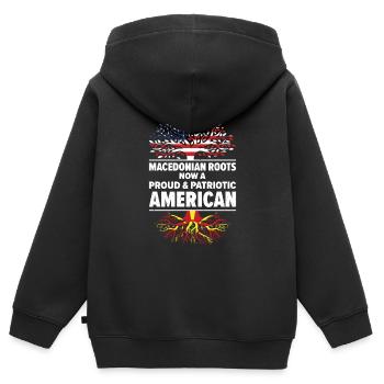 Mazedonischer Amerikanischer Patriot USA - Kinder Premium Organic Zip Hoodie - Schwarz - Hinten - AI Model Kid Male (0cm)