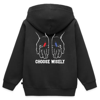 CHOOSE WISELY - Kinder Premium Organic Zip Hoodie - Schwarz - Hinten - AI Model Kid Male (0cm)
