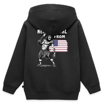 NEANDERTHAL FROM USA - Kids Premium Organic Zip-up Hoodie - black - Back - AI Model Kid Male (0cm)