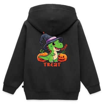 Halloween-Dinosaurier, Süßes, Brüllen, Saures - Kinder Premium Organic Zip Hoodie - Schwarz - Hinten - AI Model Kid Male (0cm)