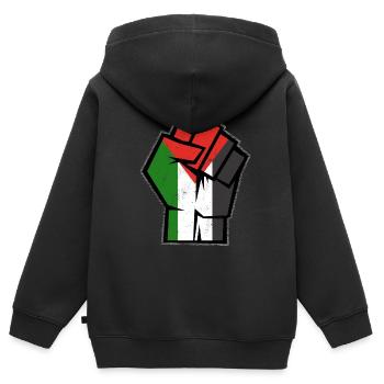 Palestine libre, Vinatge Patriotique palestinien - Sweat Premium à capuche zippé enfant bio - noir - Dos - AI Model Kid Male (0cm)