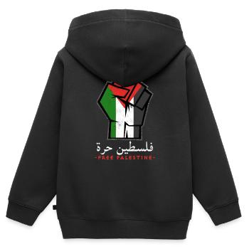 Palestine libre, drapeau patriotique palestinien - Sweat Premium à capuche zippé enfant bio - noir - Dos - AI Model Kid Male (0cm)