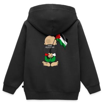 Palestine libre, drapeau patriotique palestinien, - Sweat Premium à capuche zippé enfant bio - noir - Dos - AI Model Kid Male (0cm)